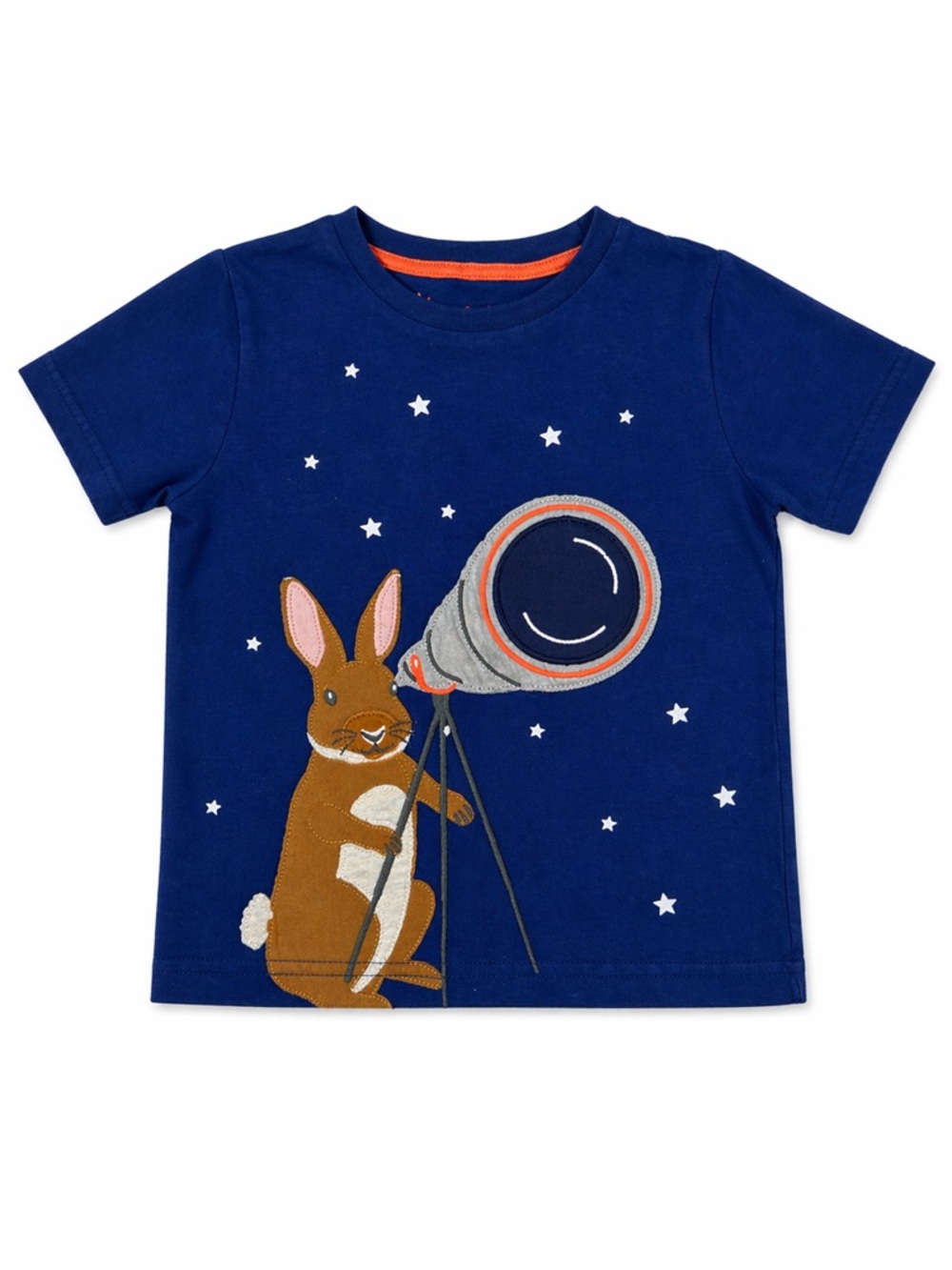 Mini Boden Bunny Telescope lift the flap Shirt 3-4Y Kids Appliqué Space Stars
